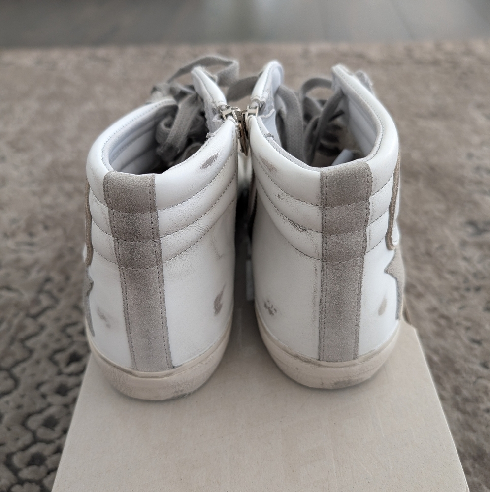 Golden Goose Slide High Top Sneaker Suede Toe And Star Leather White Ice Men's - Picture 8 of 13